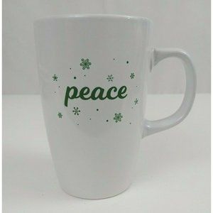 IQ Accessories White 5.25"  Christmas Coffee Cup With Green Peace & Snowflakes